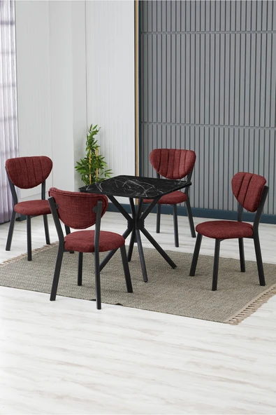 Armens Life Mobilya, Lojistik & Elektronik Ticaret Armens Life Mobilya, Lojistik & Elektronik Ticaret Elma Cafe, Restorant Mutfak Masa Sandalye Takımı 4 Sandalye 1 Siyah Mermer Desen Masa 70x70 Keten ürün görseli 1