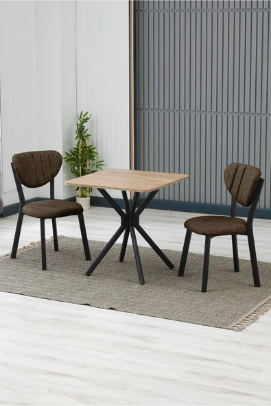 Armens Life Mobilya, Lojistik & Elektronik Ticaret Armens Life Mobilya, Lojistik & Elektronik Ticaret Elma Modeli Kare Mutfak Masa Sandalye Takımı, 2 Sandalye 1 Sabit Ceviz Masa 70x70 Cm, Keten Kumaş ürün görseli 1