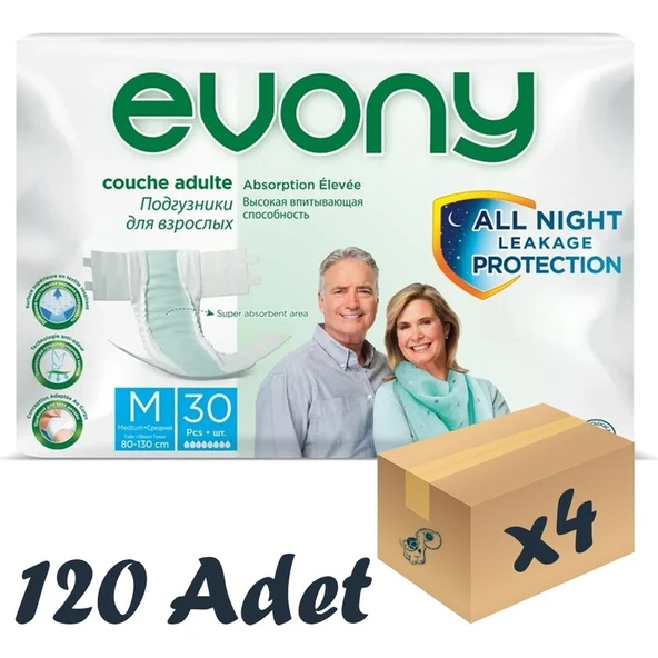 EVONY Belbantlı Yetişkin Hasta Bezi Medium 4 Paket 120 Adet ürün görseli 1