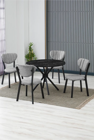 Armens Life Mobilya, Lojistik & Elektronik Ticaret Armens Life Mobilya, Lojistik & Elektronik Ticaret Elma Cafe, Restorant Mutfak Yuvarlak Masa Sandalye Takımı, 4 Sandalye 1 Siyah Masa 90x90 Keten ürün görseli 1