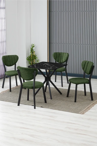 Armens Life Mobilya, Lojistik & Elektronik Ticaret Armens Life Mobilya, Lojistik & Elektronik Ticaret Elma Cafe, Restorant Mutfak Masa Sandalye Takımı 4 Sandalye 1 Siyah Mermer Desen Masa 70x70 Keten ürün görseli 1
