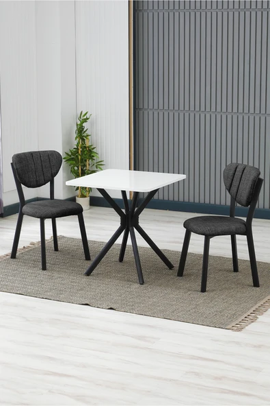 Armens Life Mobilya, Lojistik & Elektronik Ticaret Armens Life Mobilya, Lojistik & Elektronik Ticaret Elma Modeli Kare Mutfak Masa Sandalye Takımı, 2 Sandalye 1 Sabit Beyaz Masa 70x70 Cm, Keten Kumaş ürün görseli 1