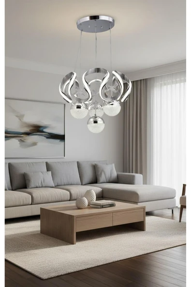 Elizim Home Lighting Stella Lüx Kaliteli 4 Toplu Ledli Krom Sarkıt Avize ürün görseli 1