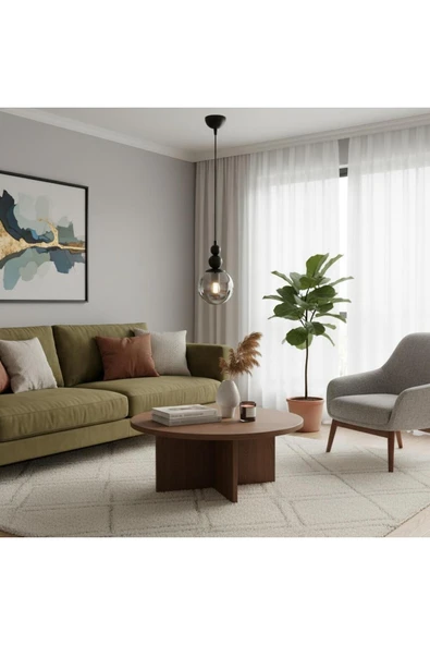 Elizim Home Lighting Holla Tek'li Füme Cam'lı Siyah Sarkıt Avize ürün görseli 1