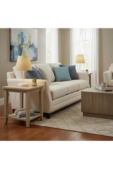 Elizim Home Lighting Hasır Görünümlü Krem Abajur ürün görseli 1