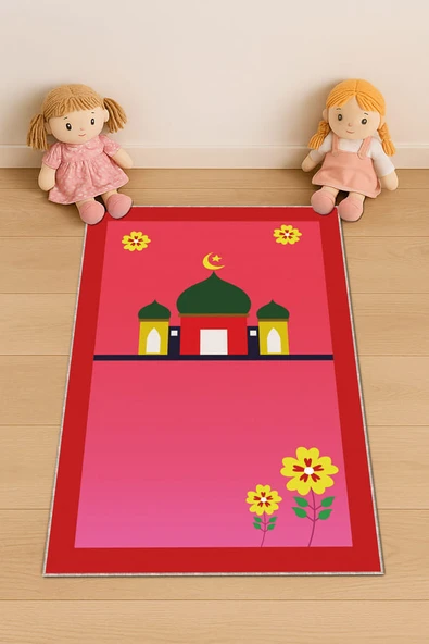 Kırmızı Cami Temalı Kız Çocuk Seccadesi CS23 ürün görseli 1