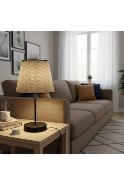 Elizim Home Lighting Hasır Görünümlü Bej Abajur ürün görseli 1