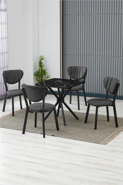 Armens Life Mobilya, Lojistik & Elektronik Ticaret Armens Life Mobilya, Lojistik & Elektronik Ticaret Elma Cafe, Restorant Mutfak Masa Sandalye Takımı 4 Sandalye 1 Siyah Mermer Desen Masa 70x70 Keten ürün görseli 1