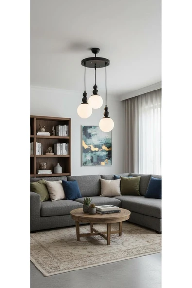 Elizim Home Lighting Holla 3' lü Siyah Cam Sarkıt Avize ürün görseli 1
