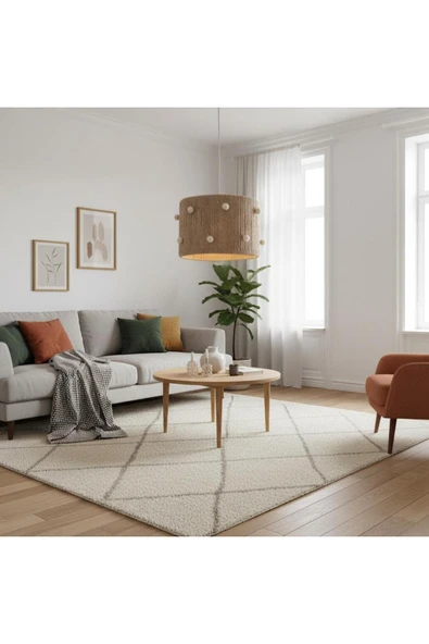 Elizim Home Lighting Makrome Krem Ponponlu Bohem Avize ürün görseli 1