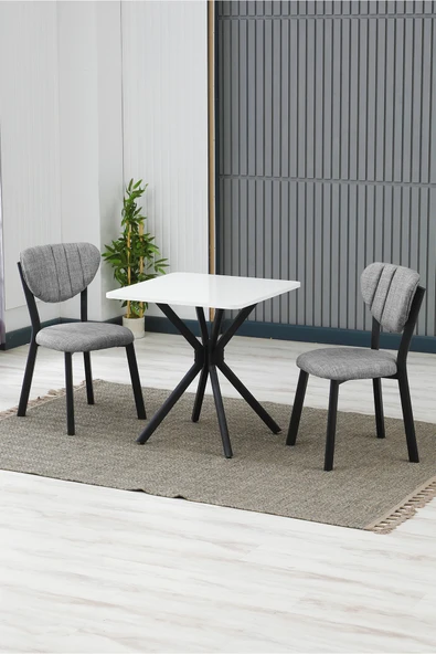 Armens Life Mobilya, Lojistik & Elektronik Ticaret Armens Life Mobilya, Lojistik & Elektronik Ticaret Elma Modeli Kare Mutfak Masa Sandalye Takımı, 2 Sandalye 1 Sabit Beyaz Masa 70x70 Cm, Keten Kumaş ürün görseli 1
