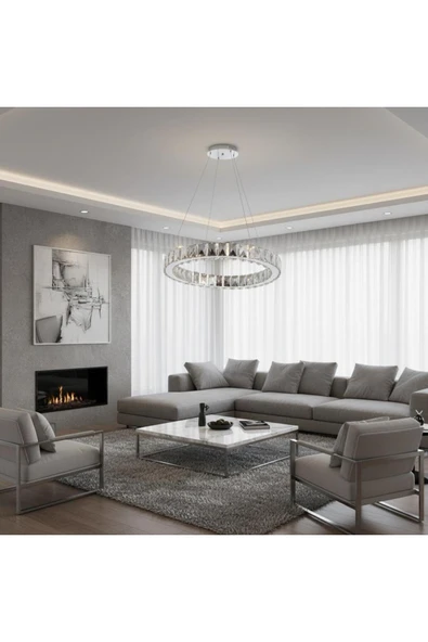 Elizim Home Lighting Kristal Uzaktan Kumandalı 30 cm Krom Avize ürün görseli 1