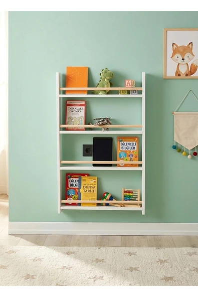 Gafhaus Gaf Haus Modern Montessori Kitaplık - 3 Raflı Duvara Monte Çocuk Odası Ahşap Kitap Rafı Beyaz ürün görseli 1