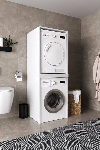 DF03109B Çamaşır Makinesi Dolabı Kurutma Makinesi Standı İkili Raflı Beyaz Banyo Dolabı Düzenleyici ürün görseli 1