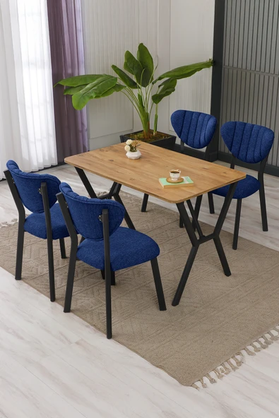 Armens Life Mobilya, Lojistik & Elektronik Ticaret Armens Life Mobilya, Lojistik & Elektronik Ticaret Elma Modeli Masa Sandalye Takımı, 4 Sandalye 1  Sabit Ceviz Masa  110x70 Cm, Keten Kumaş ürün görseli 1