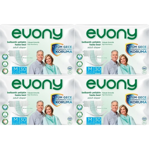 EVONY Hasta Bezi Yetişkin Bel Bantlı Tekstil Yüzey M-Orta Boy 120 Adet (4Pk*30) ürün görseli 1