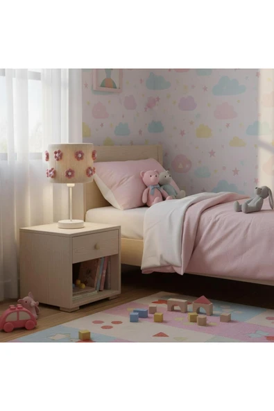 Elizim Home Lighting Makrome Pembe Papatyalı Abajur ürün görseli 1