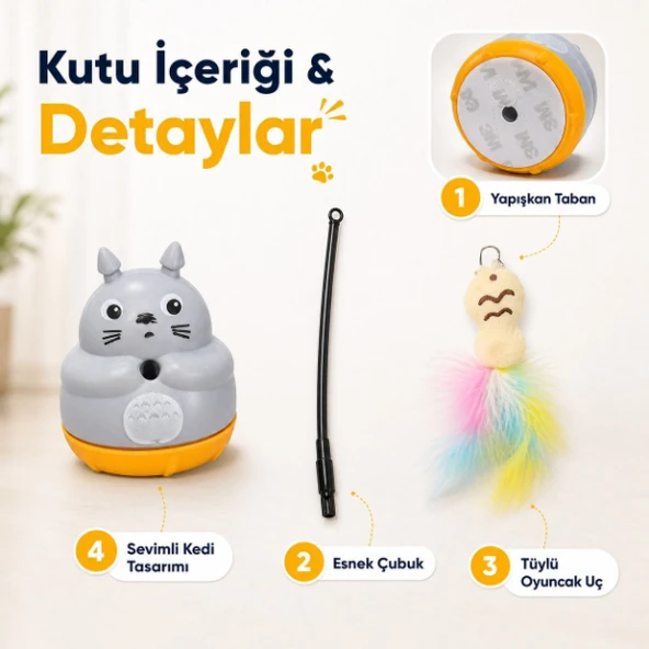 Kedi Şekilli Dönen Peluş Balıklı Olta Oyuncağı - Resim 4