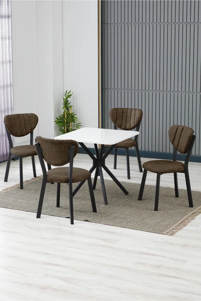 Armens Life Mobilya, Lojistik & Elektronik Ticaret Armens Life Mobilya, Lojistik & Elektronik Ticaret Elma Cafe, Restorant Mutfak MasaSandalye Takımı, 4 Sandalye 1 Sabit Beyaz Masa 70x70 Keten ürün görseli 1