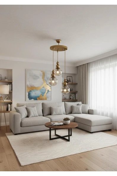 Elizim Home Lighting Holla 3' lü Bal Cam'lı Eskitme Sarkıt Avize ürün görseli 1