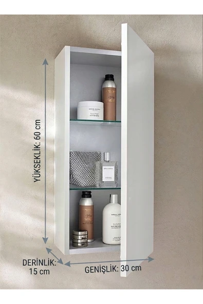 Gafhaus Modern Beyaz Duvar Dolabı - Çok Amaçlı Banyo ve Mutfak Düzenleyici - Cam Raflı ürün görseli 1