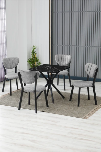 Armens Life Mobilya, Lojistik & Elektronik Ticaret Armens Life Mobilya, Lojistik & Elektronik Ticaret Elma Cafe, Restorant Mutfak Masa Sandalye Takımı 4 Sandalye 1 Siyah Mermer Desen Masa 70x70 Keten ürün görseli 1