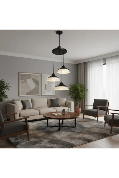 Elizim Home Lighting Şapkalı Sarkıt Siyah Avize - Resim 3