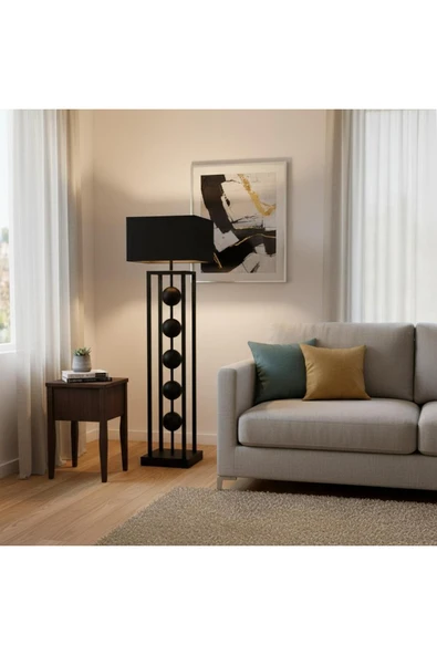 Elizim Home Lighting Zarafet Siyah Kasa Siyah Şapkalı Lambader ürün görseli 1