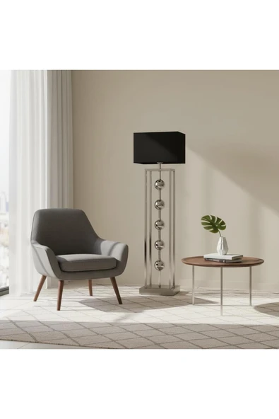 Elizim Home Lighting Zarafet Krom Kasa Siyah Şapkalı Lambader ürün görseli 1
