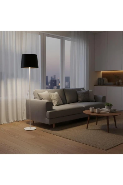 Elizim Home Lighting Duru Beyaz Kasa Siyah Şapkalı Lambader ürün görseli 1