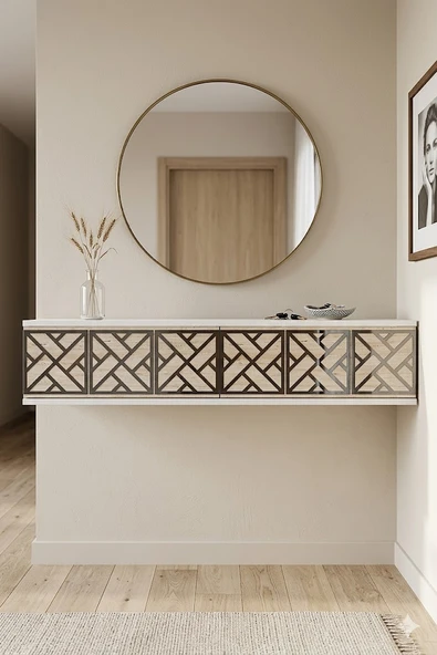DA1238BTS AREX Dresuar , Antre Hol Rafı Beyaz-Traverten-Silver 120cm ürün görseli 1