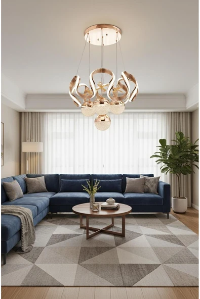 Elizim Home Lighting Stella Lüx Kaliteli 4 Toplu Ledli Gold Sarkıt Avize ürün görseli 1