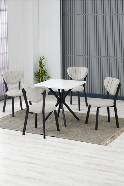 Armens Life Mobilya, Lojistik & Elektronik Ticaret Armens Life Mobilya, Lojistik & Elektronik Ticaret Elma Cafe, Restorant Mutfak MasaSandalye Takımı, 4 Sandalye 1 Sabit Beyaz Masa 70x70 Keten ürün görseli 1