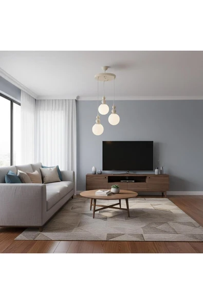 Elizim Home Lighting Holla 3' lü Beyaz Cam Sarkıt Avize ürün görseli 1