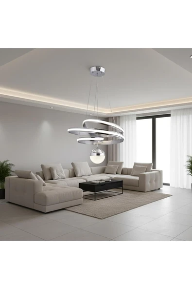 Elizim Home Lighting Valeria Lüx Kaliteli Ledli Krom Sarkıt Avize ürün görseli 1