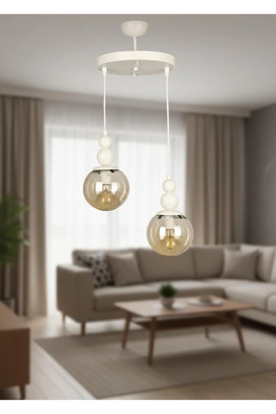 Elizim Home Lighting Holla 2'li Bal Cam'lı Beyaz Sarkıt Avize ürün görseli 1