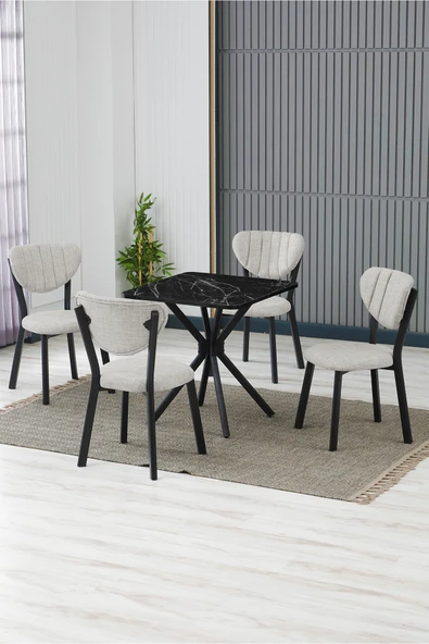 Armens Life Mobilya, Lojistik & Elektronik Ticaret Armens Life Mobilya, Lojistik & Elektronik Ticaret Elma Cafe, Restorant Mutfak Masa Sandalye Takımı 4 Sandalye 1 Siyah Mermer Desen Masa 70x70 Keten ürün görseli 1