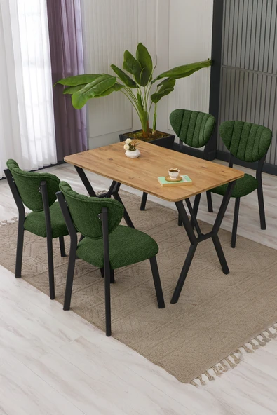 Armens Life Mobilya, Lojistik & Elektronik Ticaret Armens Life Mobilya, Lojistik & Elektronik Ticaret Elma Modeli Masa Sandalye Takımı, 4 Sandalye 1  Sabit Ceviz Masa  110x70 Cm, Keten Kumaş ürün görseli 1