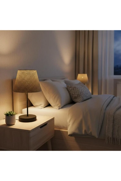Elizim Home Lighting Hasır Görünümlü Kahverengi Abajur ürün görseli 1