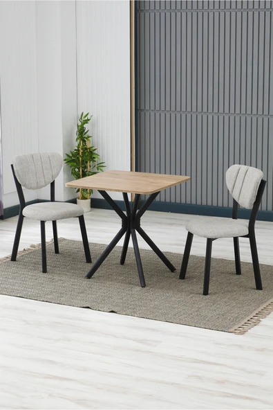 Armens Life Mobilya, Lojistik & Elektronik Ticaret Armens Life Mobilya, Lojistik & Elektronik Ticaret Elma Modeli Kare Mutfak Masa Sandalye Takımı, 2 Sandalye 1 Sabit Ceviz Masa 70x70 Cm, Keten Kumaş ürün görseli 1