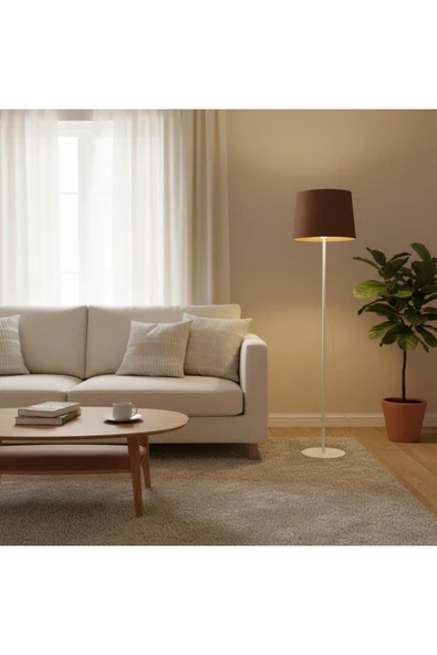 Elizim Home Lighting Duru Beyaz Kasa Kahverengi Şapkalı Lambader ürün görseli 1