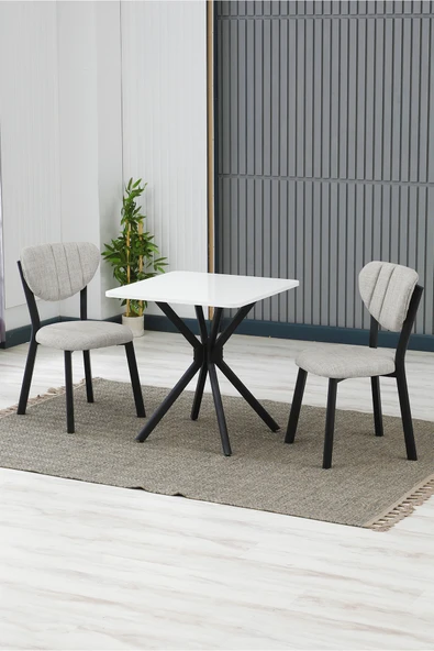 Armens Life Mobilya, Lojistik & Elektronik Ticaret Armens Life Mobilya, Lojistik & Elektronik Ticaret Elma Modeli Kare Mutfak Masa Sandalye Takımı, 2 Sandalye 1 Sabit Beyaz Masa 70x70 Cm, Keten Kumaş ürün görseli 1