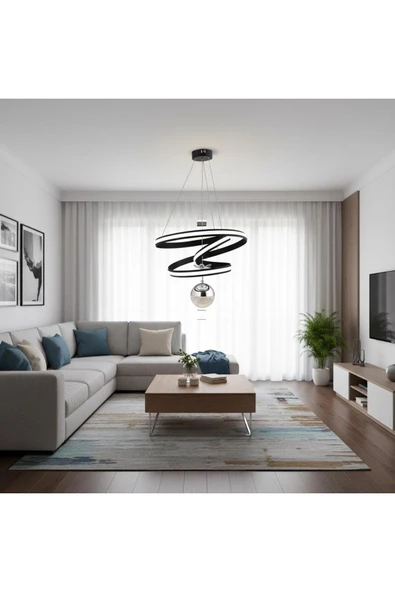 Elizim Home Lighting Valeria Lüx Kaliteli Siyah Ledli Sarkıt Avize ürün görseli 1