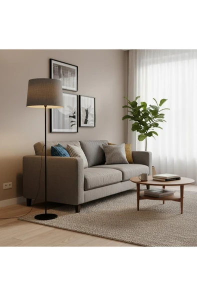 Elizim Home Lighting Duru Siyah Kasa Gri Şapkalı Lambader ürün görseli 1