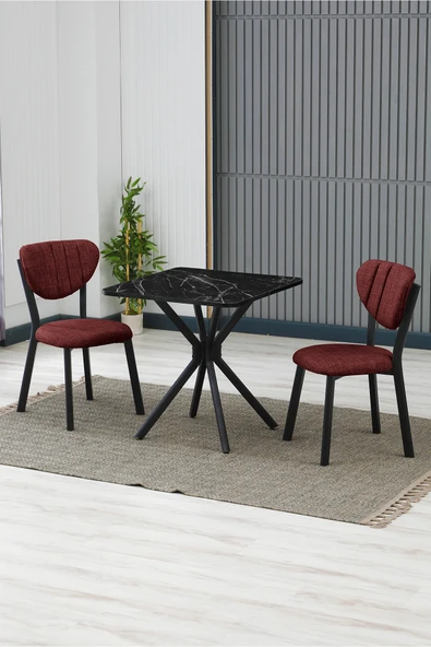 Armens Life Mobilya, Lojistik & Elektronik Ticaret Armens Life Mobilya, Lojistik & Elektronik Ticaret Elma Kare Mutfak Masa Sandalye Takımı, 2 Sandalye 1 Sabit Siyah Mermer Desen Masa 70x70 Cm, Keten ürün görseli 1
