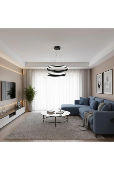 Elizim Home Lighting Artemis Lüx Kaliteli 2 Katlı Ledli Siyah Sarkıt Avize ürün görseli 1