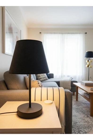 Elizim Home Lighting Hasır Görünümlü Siyah Abajur ürün görseli 1