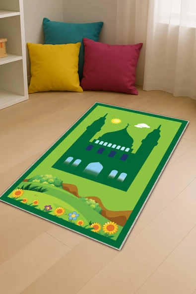 Yeşil Cami Temalı Unisex Çocuk Seccadesi CS06 ürün görseli 1