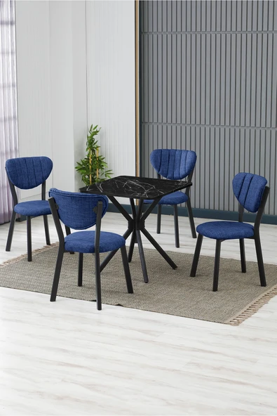Armens Life Mobilya, Lojistik & Elektronik Ticaret Armens Life Mobilya, Lojistik & Elektronik Ticaret Elma Cafe, Restorant Mutfak Masa Sandalye Takımı 4 Sandalye 1 Siyah Mermer Desen Masa 70x70 Keten ürün görseli 1
