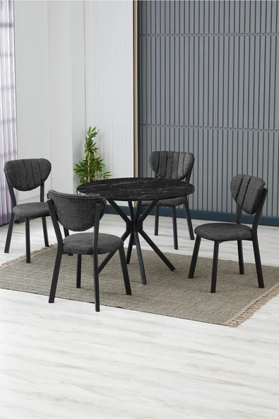 Armens Life Mobilya, Lojistik & Elektronik Ticaret Armens Life Mobilya, Lojistik & Elektronik Ticaret Elma Cafe, Restorant Mutfak Yuvarlak Masa Sandalye Takımı, 4 Sandalye 1 Siyah Masa 90x90 Keten ürün görseli 1